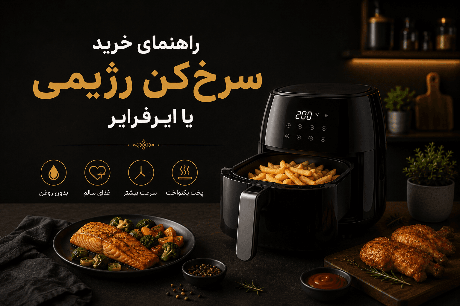 راهنمای خرید سرخ‌کن رژیمی یا ایرفرایر؛ بررسی مزایا و معایب، انواع مدل‌ها، ظرفیت مناسب، امکانات مهم و اینکه آیا سرخ‌کن بدون روغن واقعاً ارزش خرید دارد یا خیر.