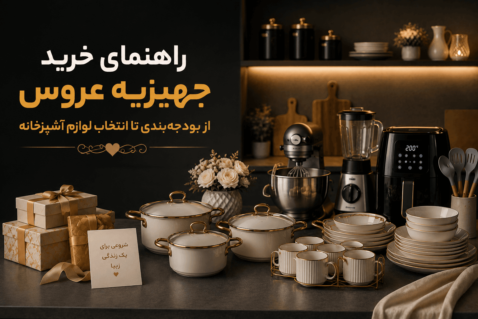 راهنمای کامل خرید جهیزیه عروس؛ از تعیین بودجه و تهیه چک لیست جهیزیه تا انتخاب لوازم آشپزخانه، لوازم برقی و نکات مهم برای یک خرید هوشمندانه و اقتصادی.